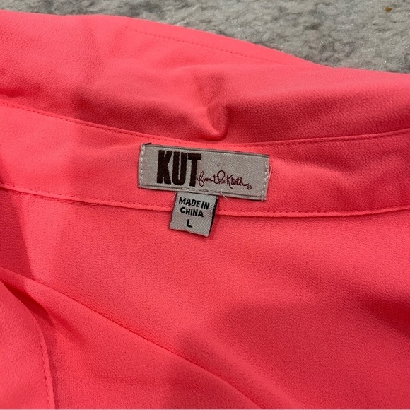 Kut from the Kloth Hot Pink Sheer Button Down Long Sleeve - Picture 5 of 10
